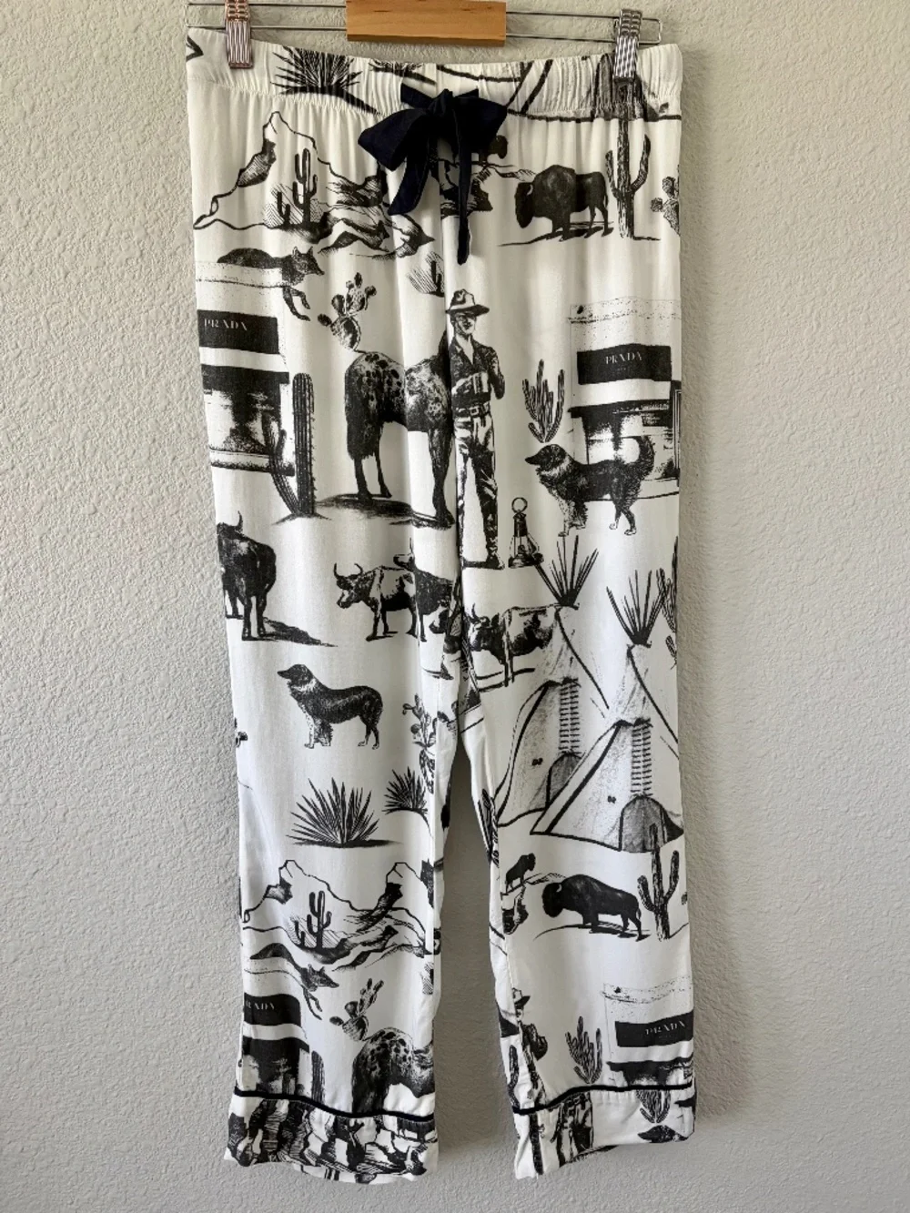 Katie Kime Marfa TX Toille Graphic Pajama Pants S Black White Cotton Western